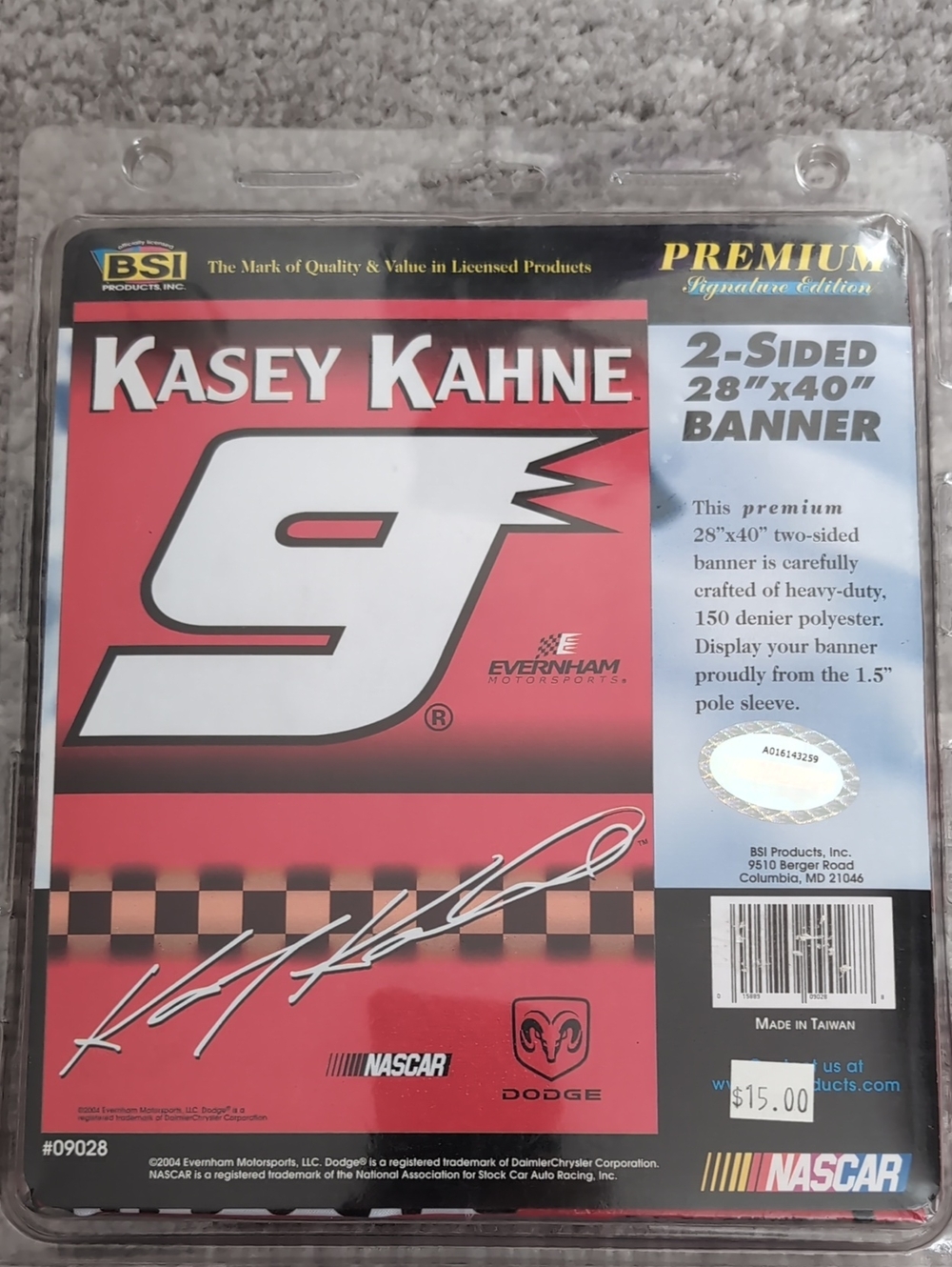 Nascar Kasey Kahne Red and White No. 9 Banner